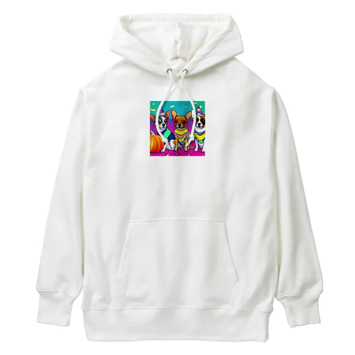 笑顔とかぼちゃがあふれるハロウィン・チワワトリオ Heavyweight Hoodie