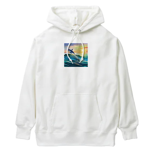 夕暮れで飛ぶイルカ Heavyweight Hoodie