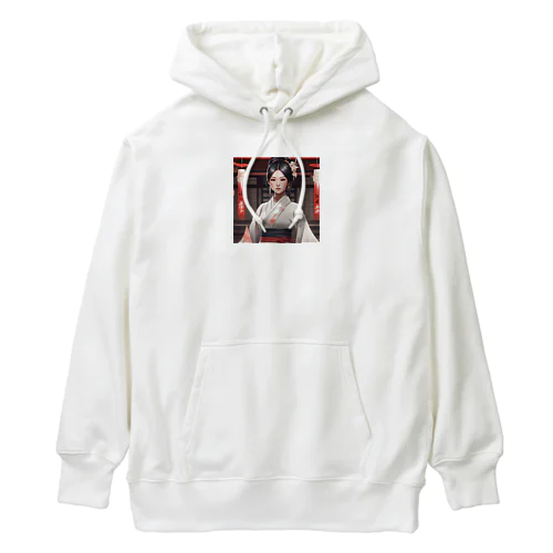 黒髪の美しいポニーテール姿の巫女さん Heavyweight Hoodie