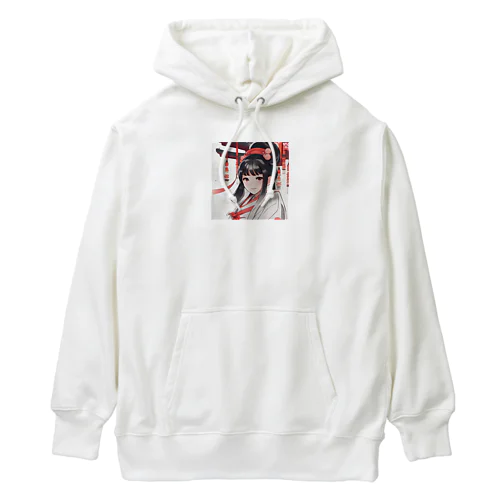 巫女服を着た綺麗なポニーテール女性のグッズ Heavyweight Hoodie