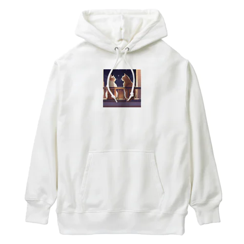 星空を見上げる夫婦ネコ Heavyweight Hoodie