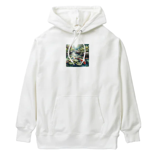 鯉が泳ぐ池　水彩画調② Heavyweight Hoodie