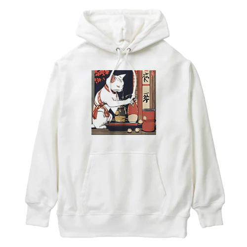 日本酒を注ぐ白猫 Heavyweight Hoodie