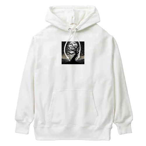 ドット絵の夜の満月と不気味な木のシルエット Heavyweight Hoodie