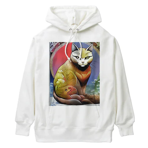 ねこあつめ 日本画風 可愛らしい猫たちのアートプリント Heavyweight Hoodie