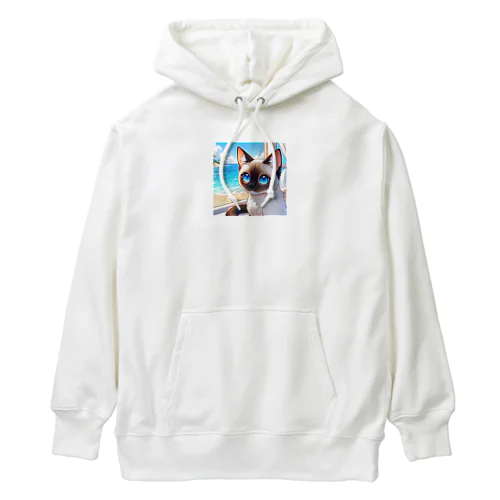 シャム猫のサファイヤ海に輝く Heavyweight Hoodie