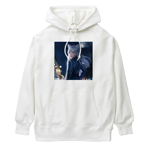 「深夜の邂逅：猫耳の不思議な出会い」 Heavyweight Hoodie