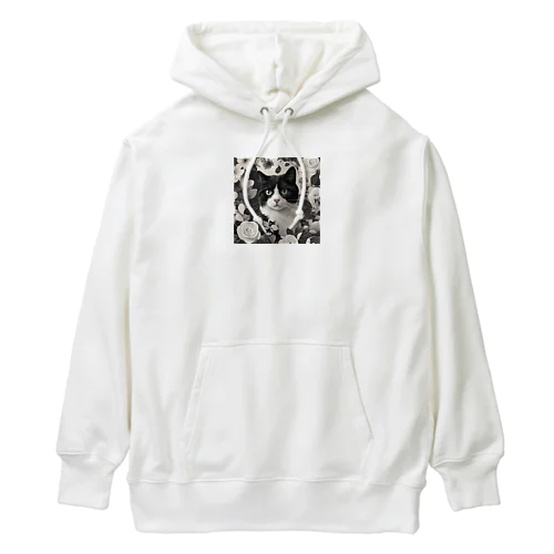 ハチワレ白黒猫とジャスミン Heavyweight Hoodie