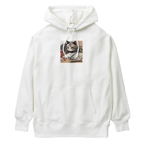 【受験生応援！】勉強する猫 Heavyweight Hoodie