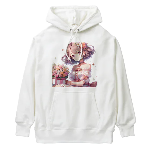 春の花畑と少女 Heavyweight Hoodie