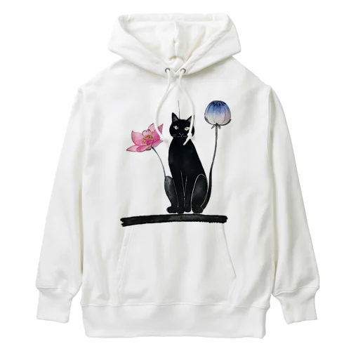 黒猫と花 Heavyweight Hoodie