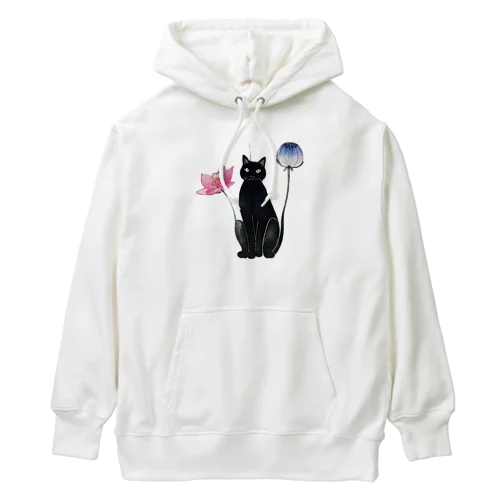 黒猫と花 Heavyweight Hoodie