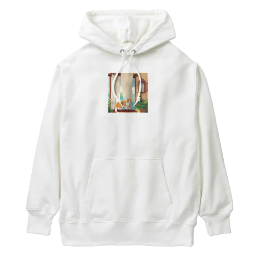 カーテンで遊んでいる猫 Heavyweight Hoodie