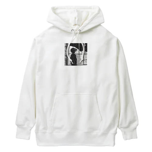 寂しそうな表情で外を眺める少年の姿。 Heavyweight Hoodie