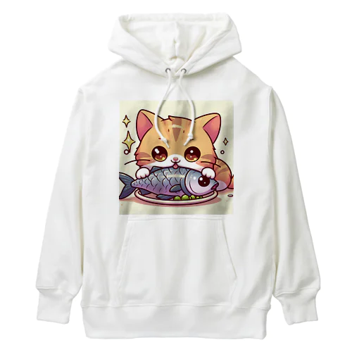 魚を前にドヤ顔にゃんこ☆ Heavyweight Hoodie