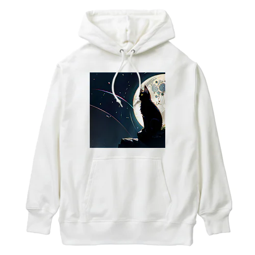 月夜を眺める黒猫 Heavyweight Hoodie