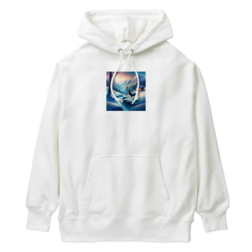 極光の冬景色とトナカイ Heavyweight Hoodie