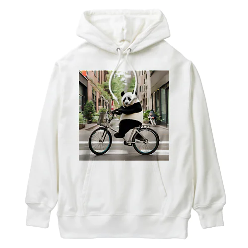 街の中を自転車で走るパンダ Heavyweight Hoodie