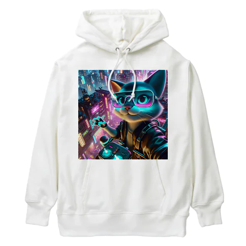 疾走するサイバースペースで、クールなにゃんこたちが都市を舞台に華麗に活躍！ Heavyweight Hoodie