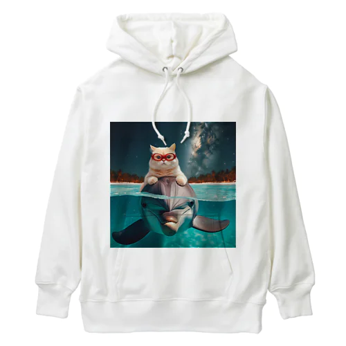 イルカと猫が海を共に泳ぐ異種間の絆が存在 Heavyweight Hoodie