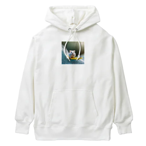 サーフィンをする白いハムスター Heavyweight Hoodie