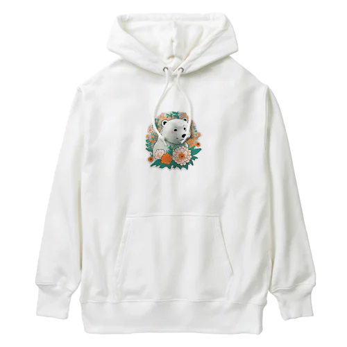 花に囲まれている白くま Heavyweight Hoodie