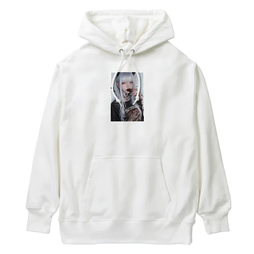 チョコを咥える悪魔美女 Heavyweight Hoodie