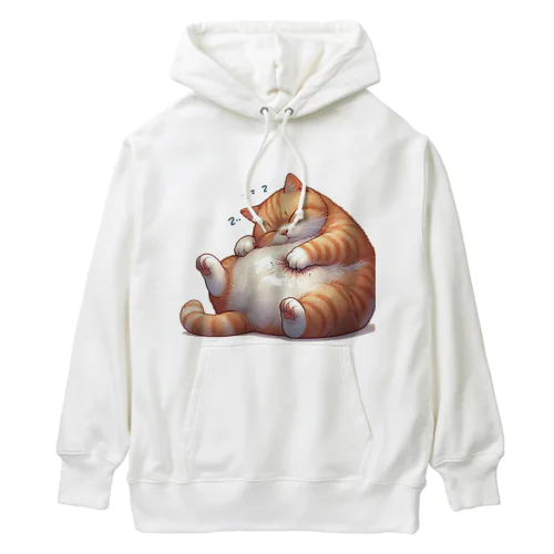 イビキをかいて眠るポッチャリ猫 Heavyweight Hoodie