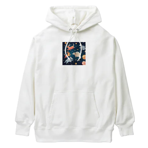 宇宙の楽園で共に輝く、かわいい動物たち Heavyweight Hoodie