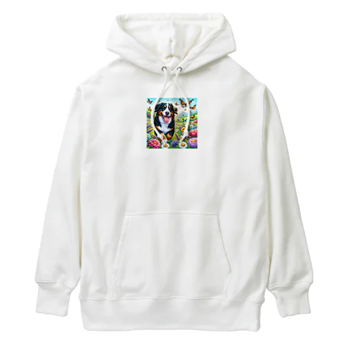 ひらひら舞う蝶の中に立つバーニーズ・マウンテンドッグ Heavyweight Hoodie