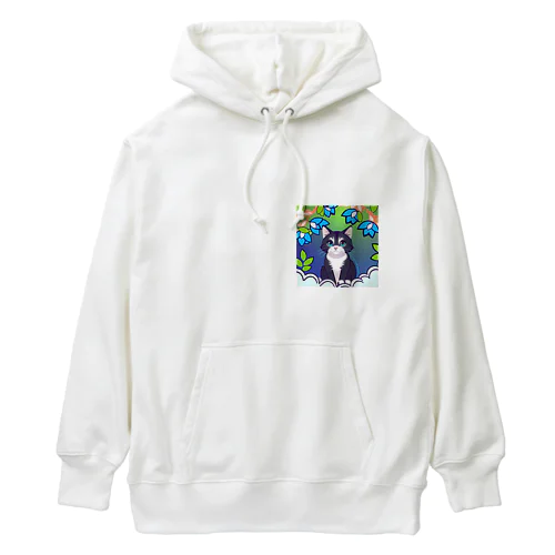 flowers and black cat Heavyweight Hoodie