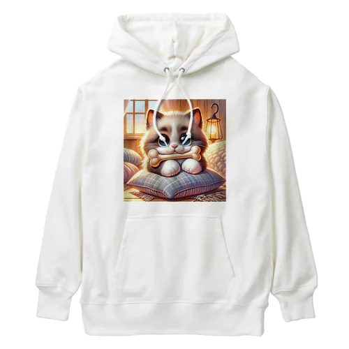 骨をくわえた猫ちゃん Heavyweight Hoodie