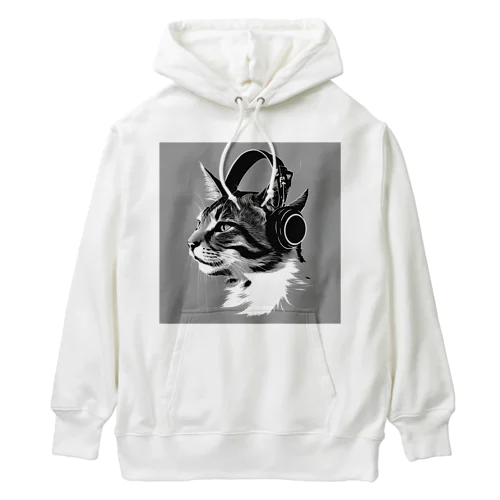 ヘッドホンをした猫 Heavyweight Hoodie