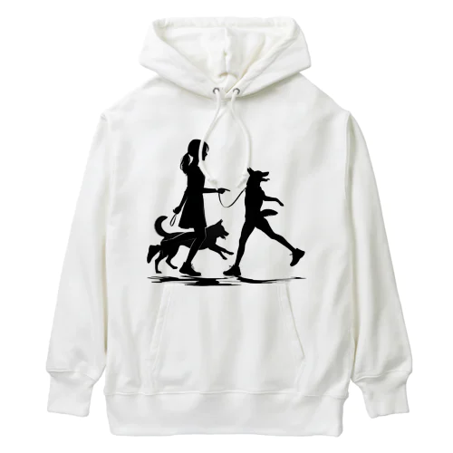 犬を散歩する女の子のシルエット Heavyweight Hoodie