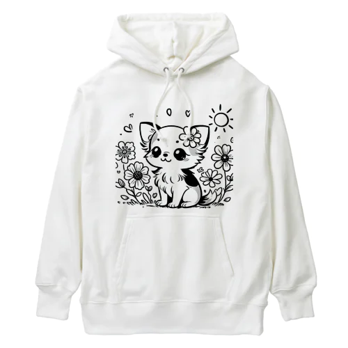 **お花の子犬のチワワ**モノクロ Heavyweight Hoodie