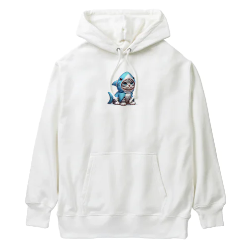 サメのフードを被った子猫 Heavyweight Hoodie