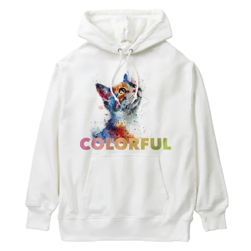 色鮮やかな水彩画に描かれたカワイイ猫 Heavyweight Hoodie