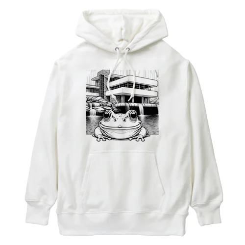 落水荘風の建築物に佇むカエル Heavyweight Hoodie