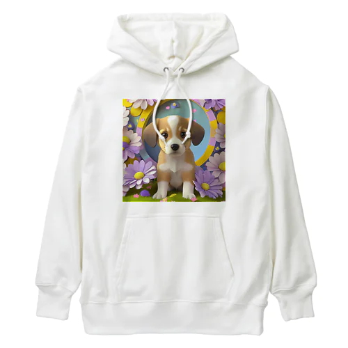 陽気な子犬と春の花々 Heavyweight Hoodie