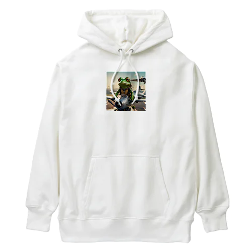 飛行機を操縦しているカエル Heavyweight Hoodie