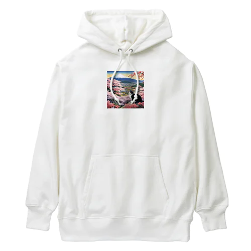 桜と富士山と猫 Heavyweight Hoodie