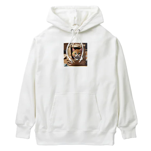 袋に入り込んで遊んでいる猫 Heavyweight Hoodie