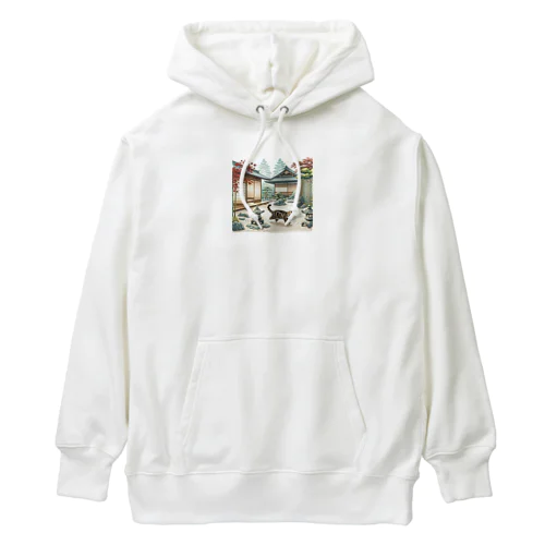 和紋様 x 猫　日本庭園を探索する猫 Heavyweight Hoodie