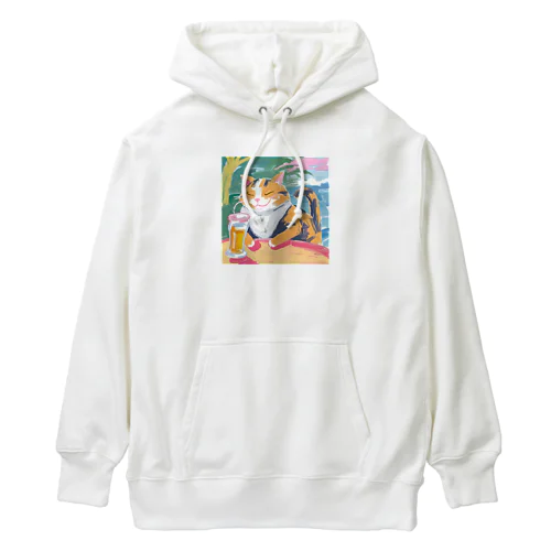 ビールを飲んで幸せそうなネコさん Heavyweight Hoodie