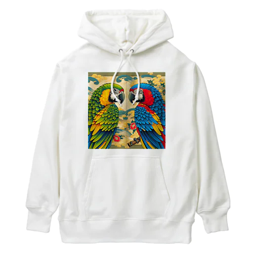 浮世絵風　向かい合うオウム"Ukiyo-e style: Facing Parrots" "浮世绘风格：面对的鹦鹉" Heavyweight Hoodie