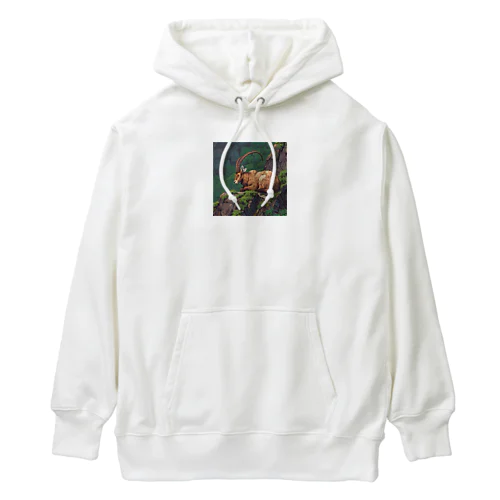 眠っているアイベックスのピクセル化された写真 Heavyweight Hoodie