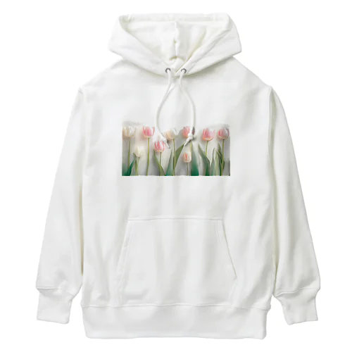 ピンクと白のチューリップ Heavyweight Hoodie