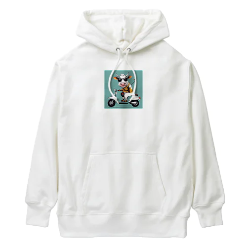 スクーターに乗った牛 Heavyweight Hoodie