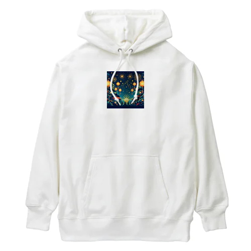 夏祭り、提灯が灯る下で花火をみている Heavyweight Hoodie