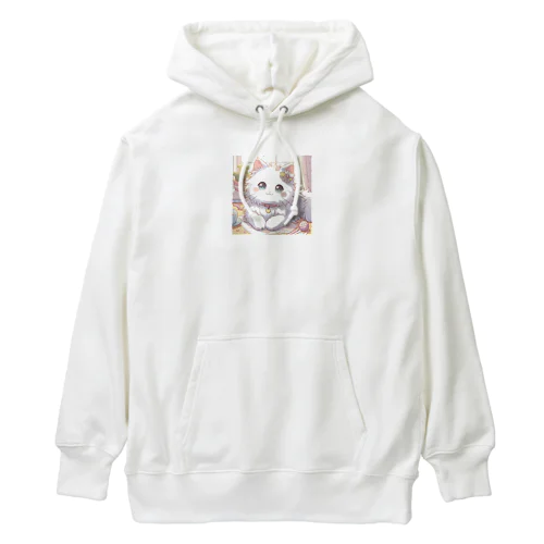 アニメ調・キュートな白猫 Heavyweight Hoodie